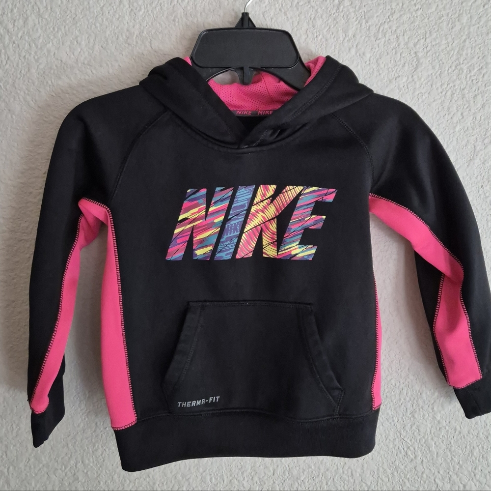 Nike Therma-Fit Kids Black and Pink Hoodie Size 4